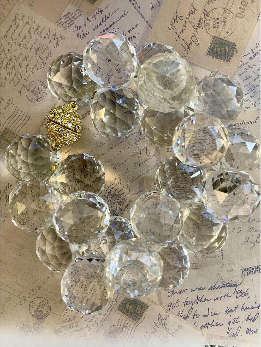 Chunky Faceted Clear Disco Ball Bead Bracelet Magnetic Clasp - Picture 1 of 3